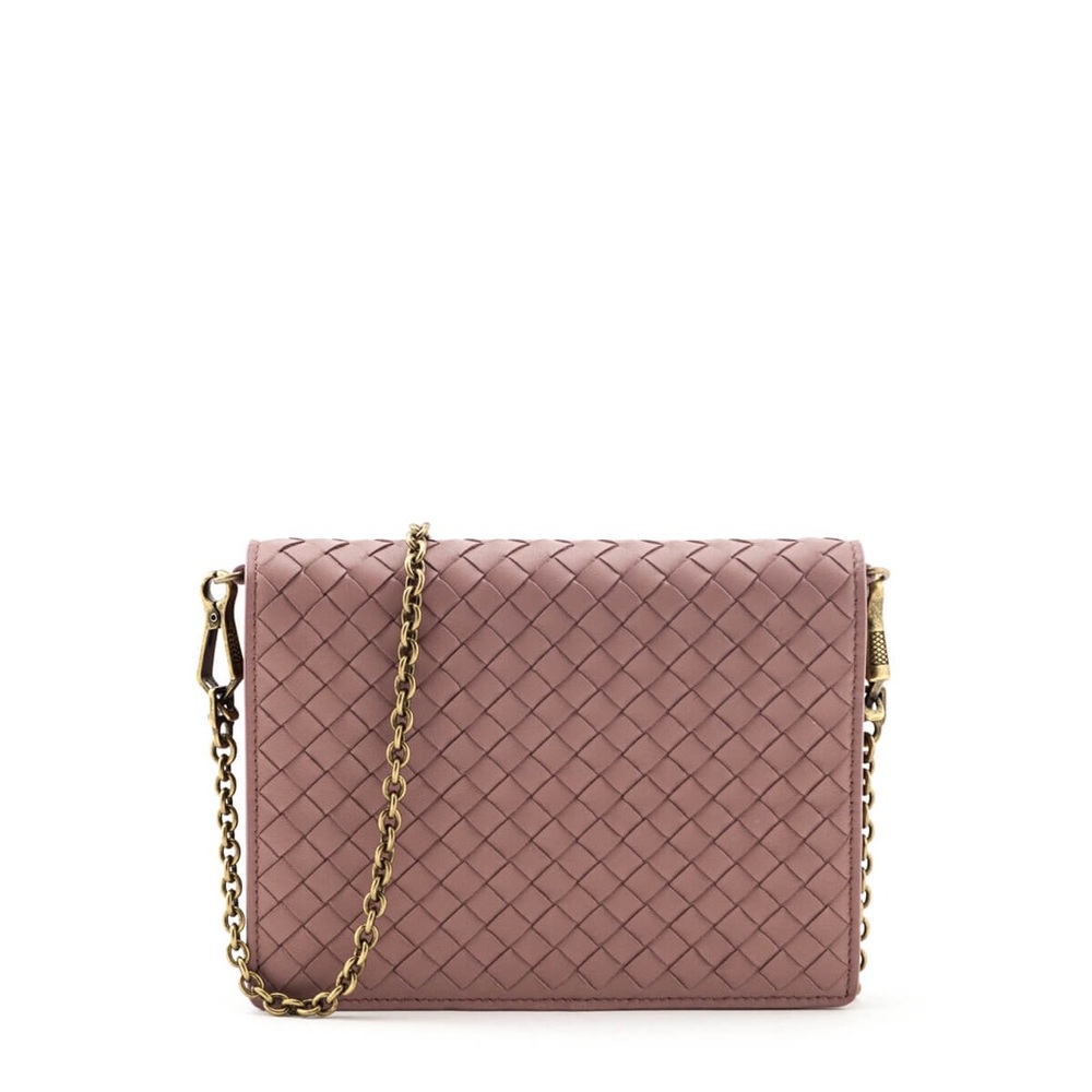 Bottega Veneta Rose Nappa Intrecciato Chain Wallet